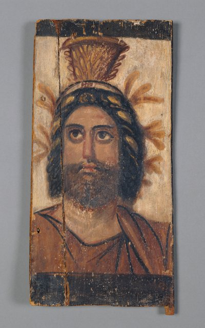 Panel with Painted Image of Serapis Wearing a Gold Kalathos Crown by Roman Period Egyptian